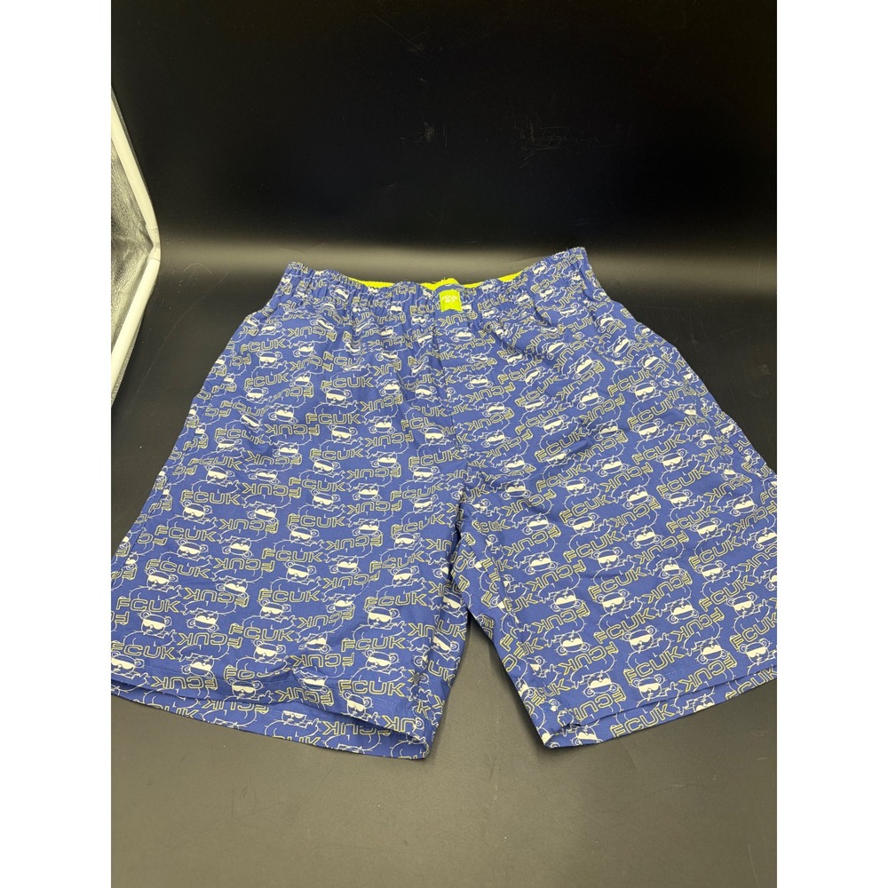 FCUK Mens Leyton Lounge Shorts Blue Bear Graphic Print Cotton Medium